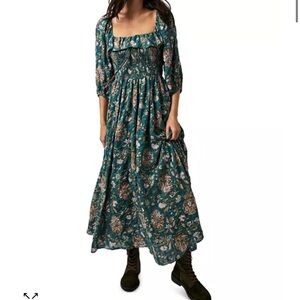 FREE PEOPLE | PRINTED GREEN OASIS DRESS | MEDIUM